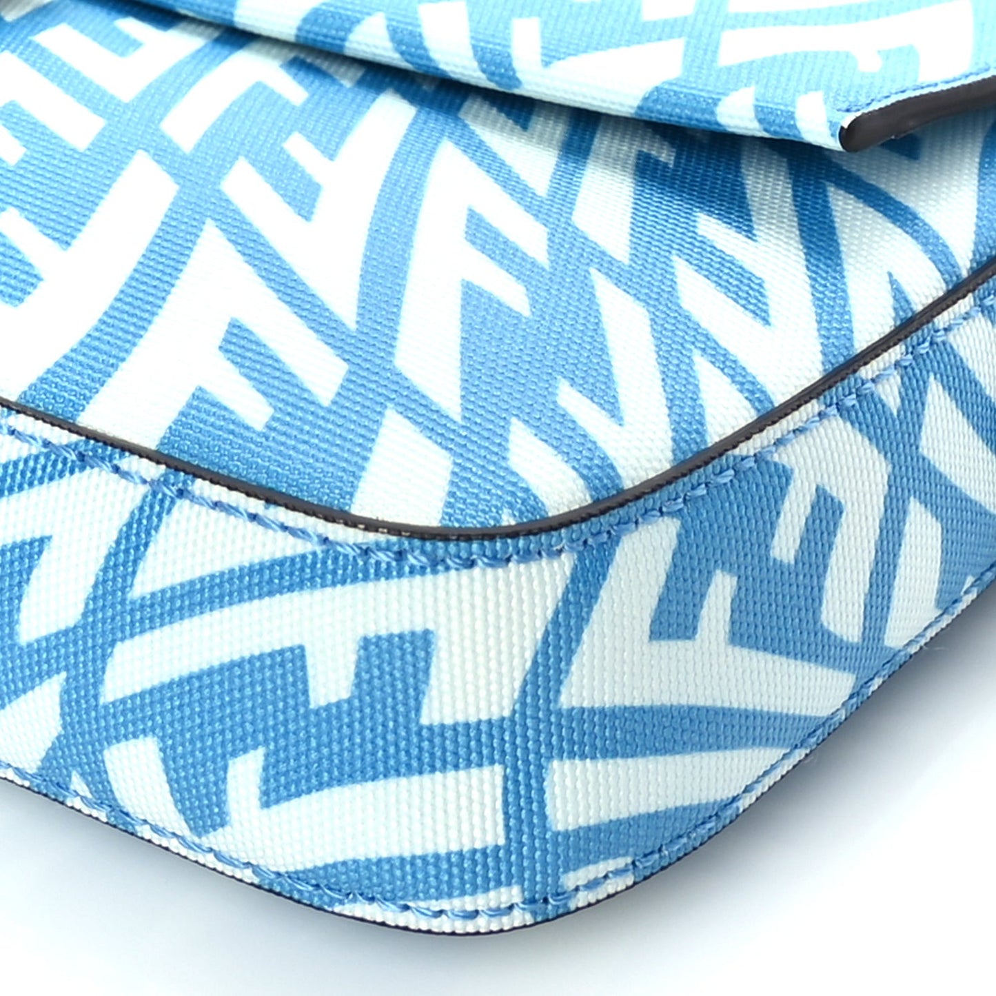 X SARAH COLEMAN Glazed Canvas Vitello King FF Vertigo Baguette 1997  Cyber Blue White