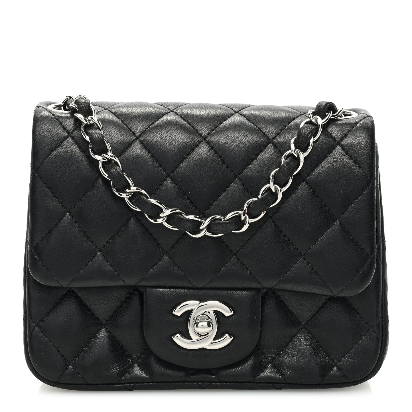 Lambskin Quilted Mini Square Flap Black