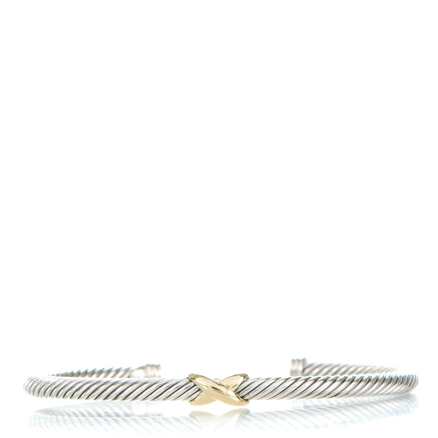 David Yurman Sterling Silver 18K Yellow Gold 4mm X Station Cable Bracelet 1 of 4