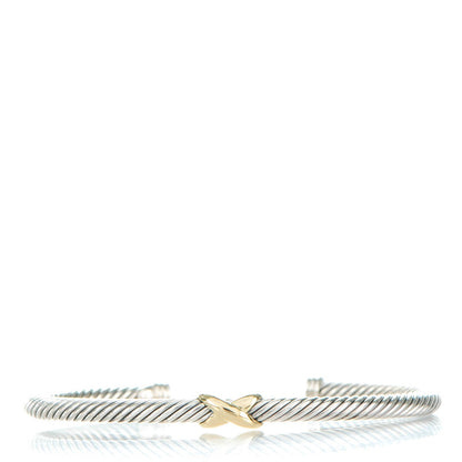 David Yurman Sterling Silver 18K Yellow Gold 4mm X Station Cable Bracelet 1 of 4