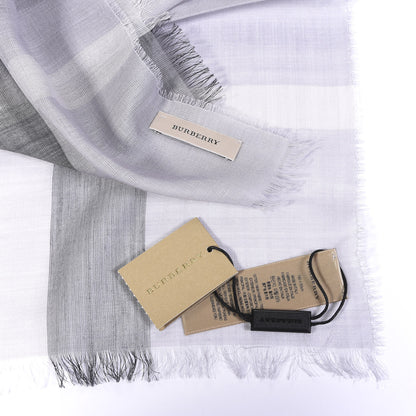 Burberry Wool Silk Gauze Half Mega Check Lightweight Scarf Pale Grey 3 of 3