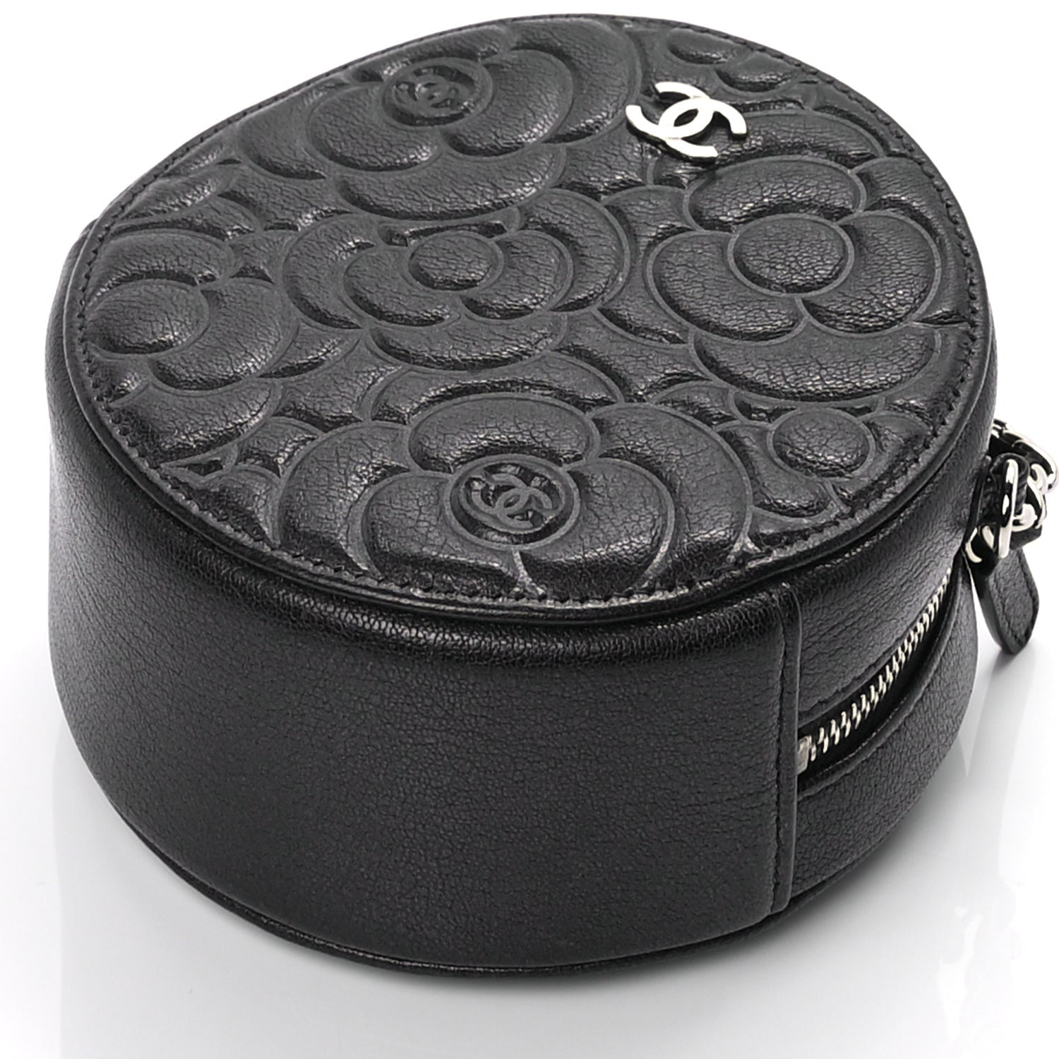 Chanel Goatskin Camellia Quilted Round Clutch With Chain Anthracite 7 of 8