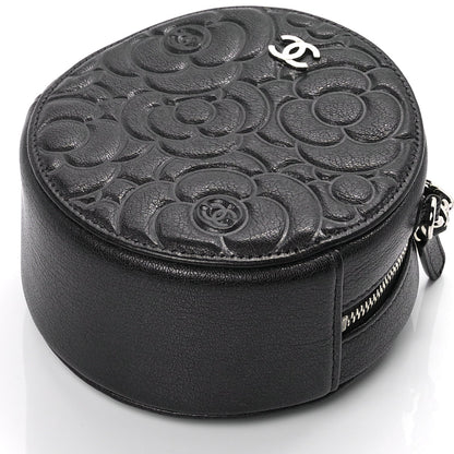 Chanel Goatskin Camellia Quilted Round Clutch With Chain Anthracite 7 of 8