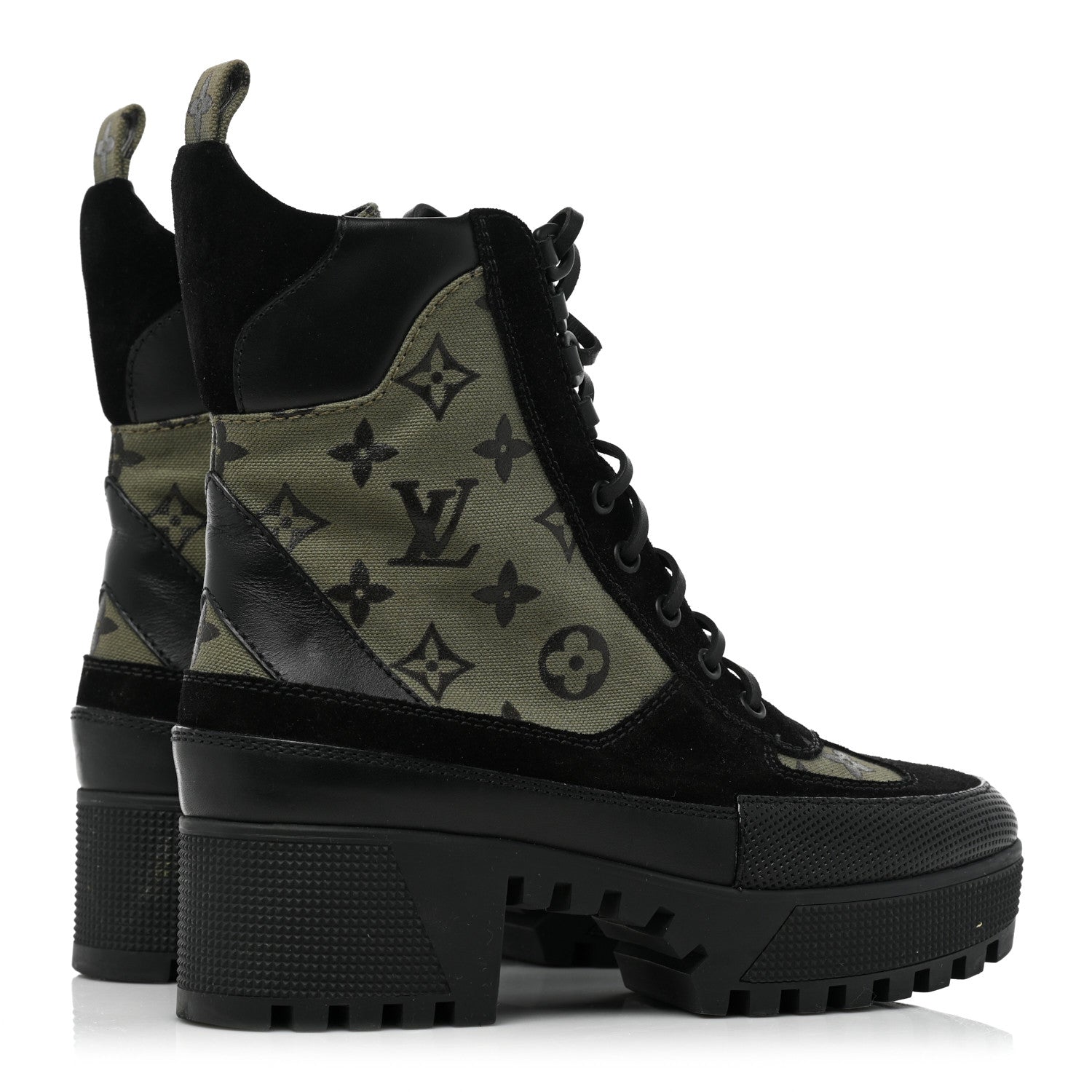 Louis Vuitton Suede Monogram Laureate Platform Desert Boots 36.5 Kaki Black 4 of 12