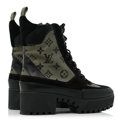 Louis Vuitton Suede Monogram Laureate Platform Desert Boots 36.5 Kaki Black 4 of 12