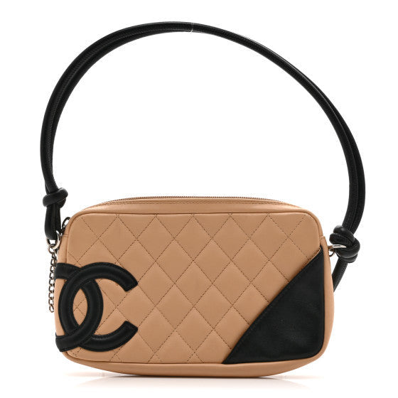 Calfskin Quilted Cambon Pochette Beige Black