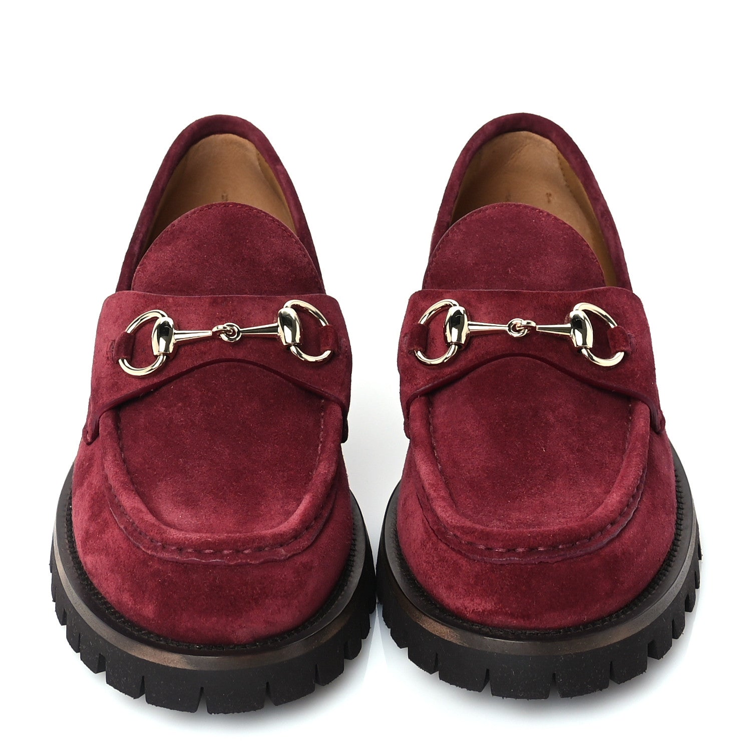 Gucci Suede Womens Horsebit Lug Sole Loafers 5.5 Burgundy 4 of 7