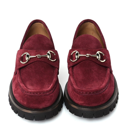 Gucci Suede Womens Horsebit Lug Sole Loafers 5.5 Burgundy 4 of 7