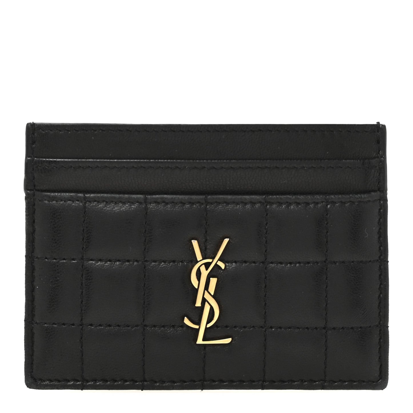 Lambskin Carre Quilted Cassandre Credit Card Case Black