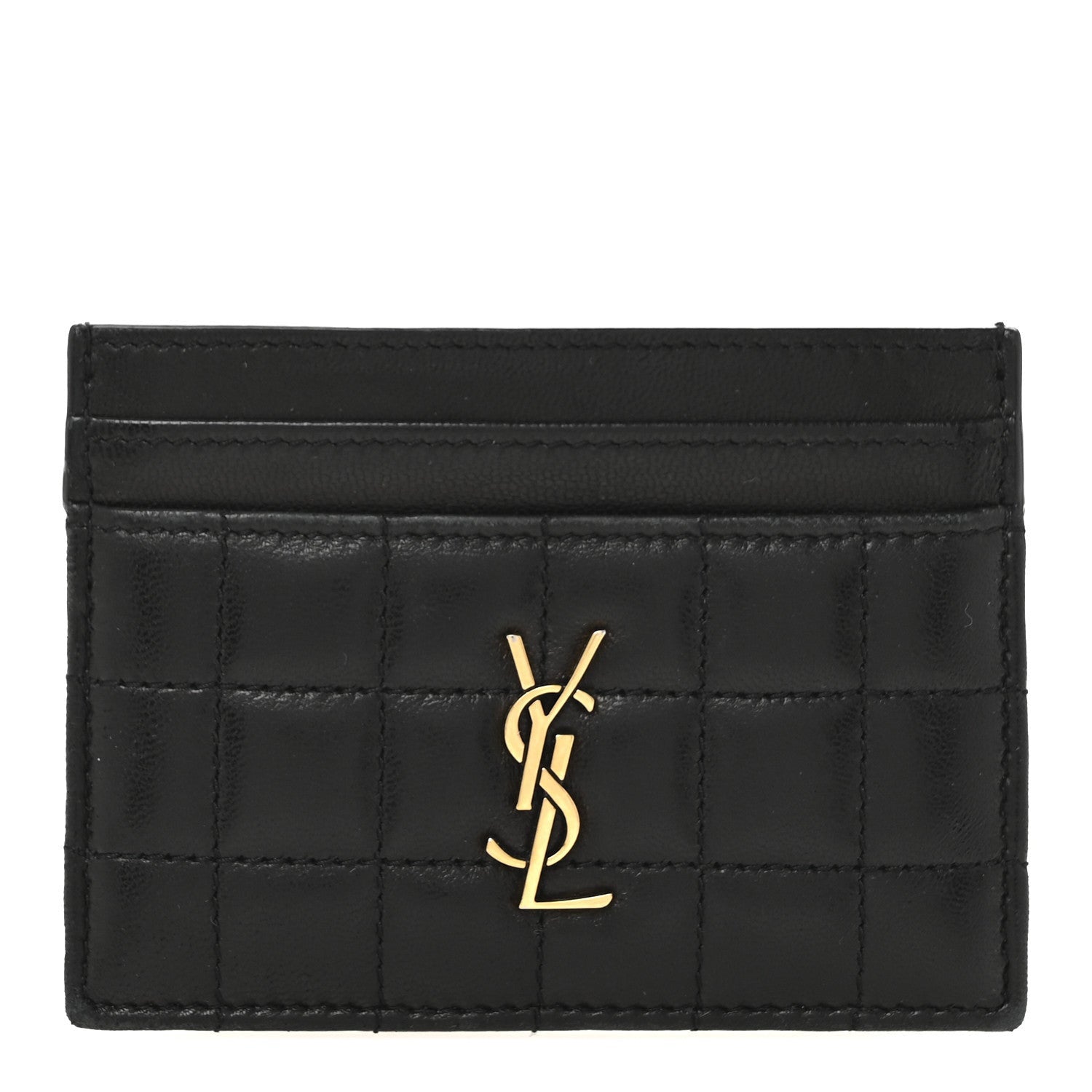 Saint Laurent Lambskin Carre Quilted Cassandre Credit Card Case Black 1 of 7