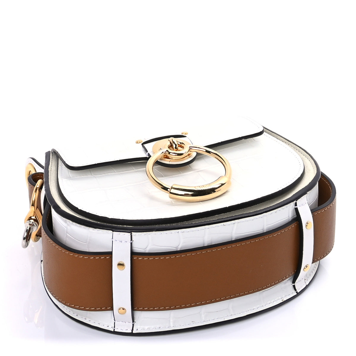 Calfskin Crocodile Embossed Small Tess Bag Brilliant White