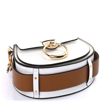 Chloe Calfskin Crocodile Embossed Small Tess Bag Brilliant White 3 of 8