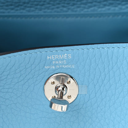 Hermes Taurillon Clemence Mini Lindy 20 Bleu Du Nord 6 of 10