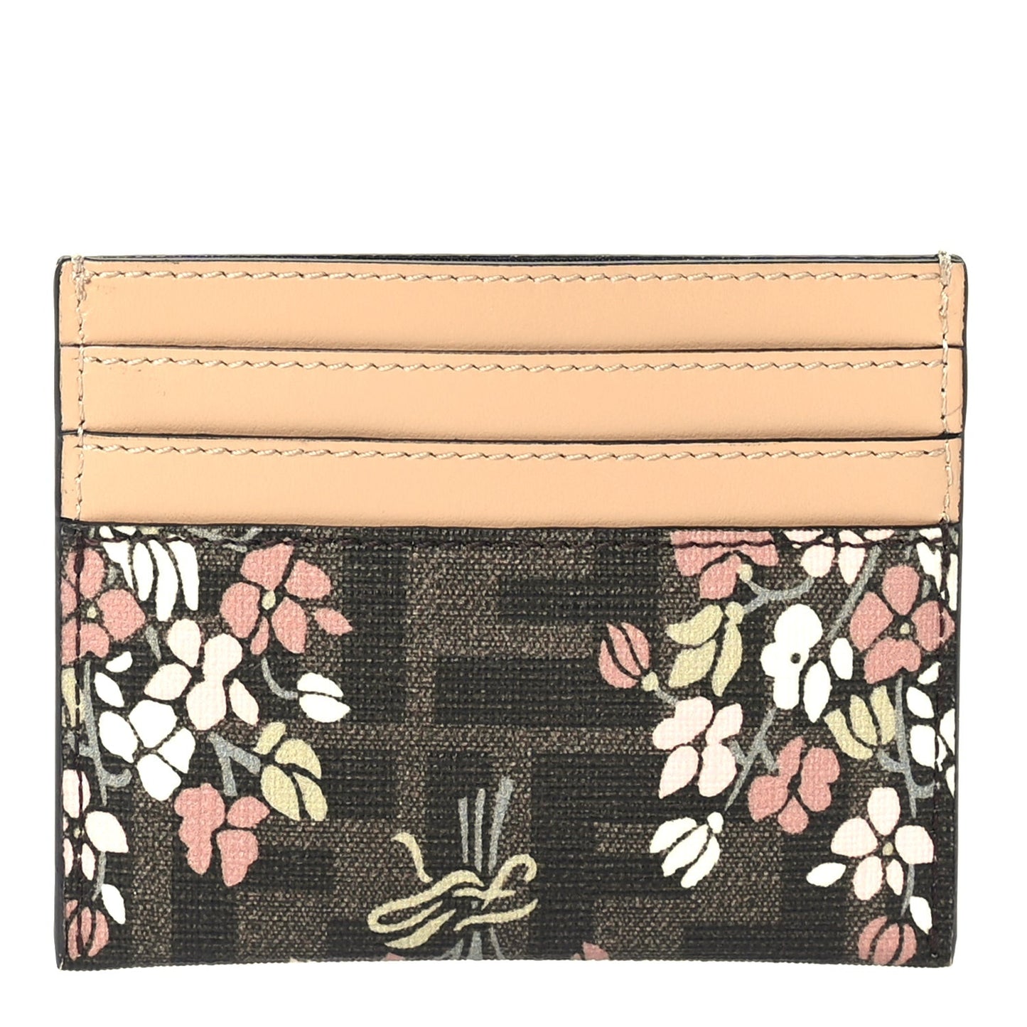 Fabric Jacquard FF 1974 Bouquet Print Card Holder Tobacco Brown Multicolour