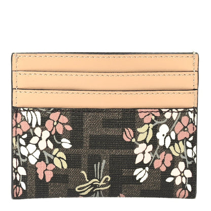 Fendi Fabric Jacquard FF 1974 Bouquet Print Card Holder Tobacco Brown Multicolour 1 of 7