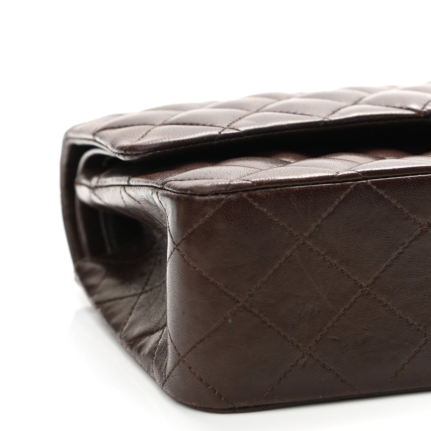 Lambskin Quilted Medium Double Flap Dark Brown