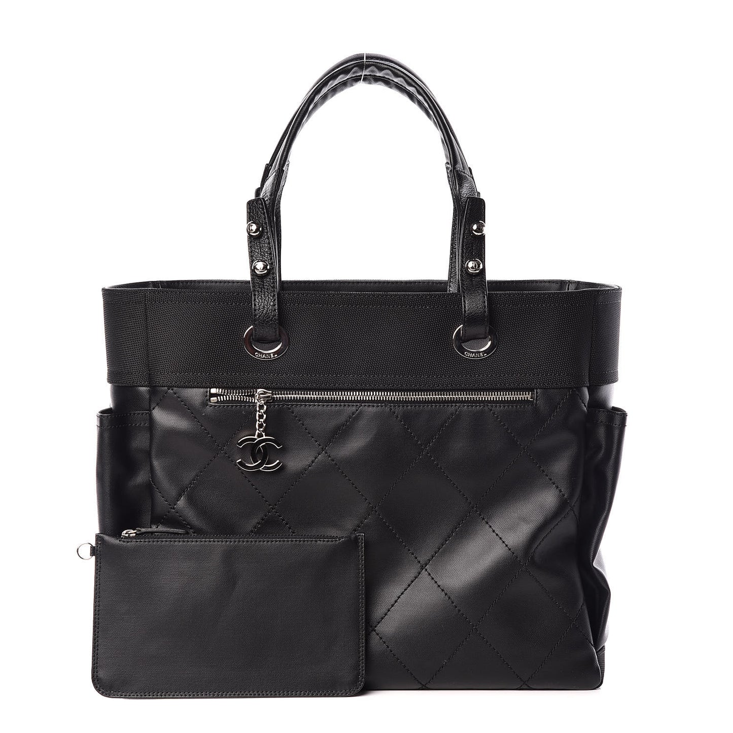 Coated Canvas Quilted Large Paris Biarritz Tote Black