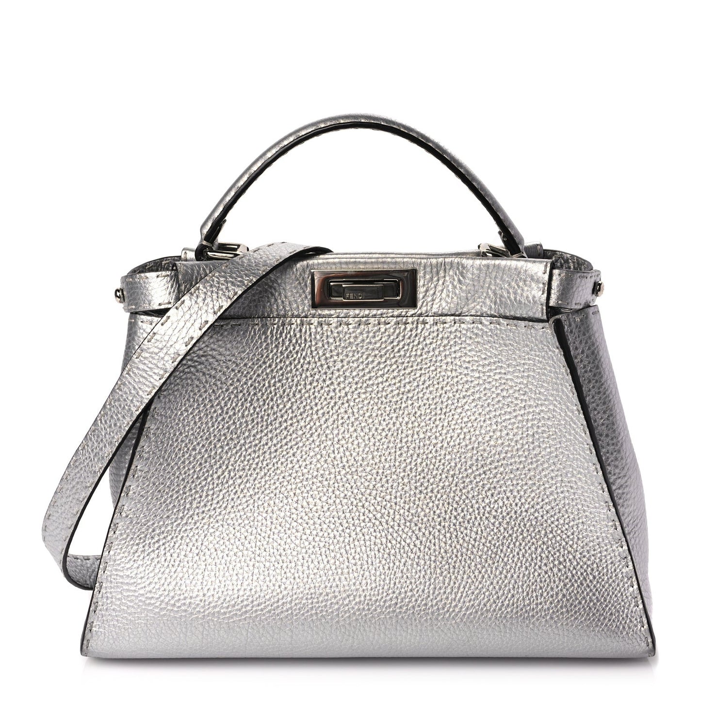 Cuoio Romano Lux Selleria Medium Peekaboo Iconic Satchel Argento