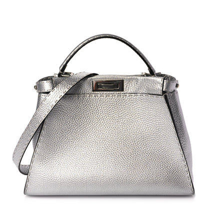 Fendi Cuoio Romano Lux Selleria Medium Peekaboo Iconic Satchel Argento 1 of 8