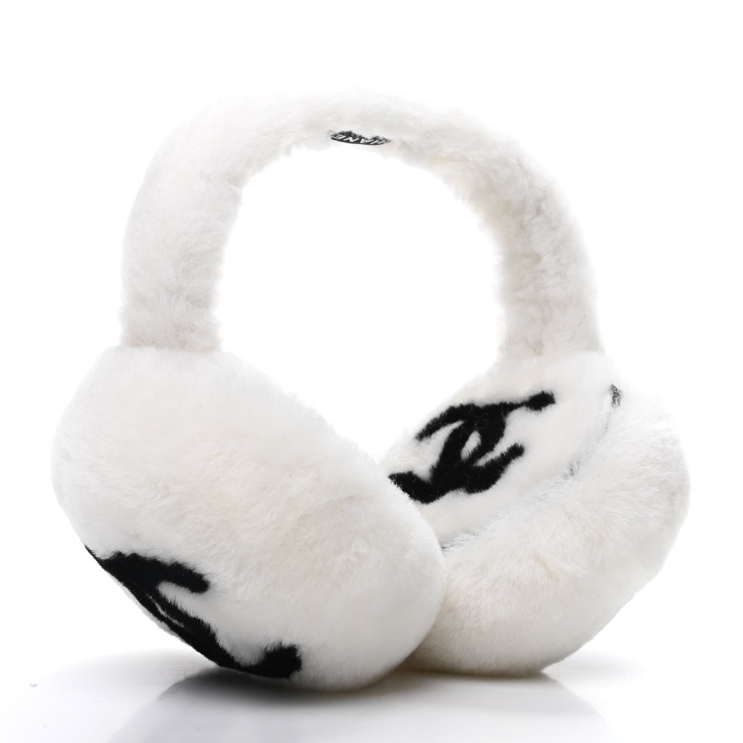 Chanel Shearling CC Ear Muffs White Black 3 of 4
