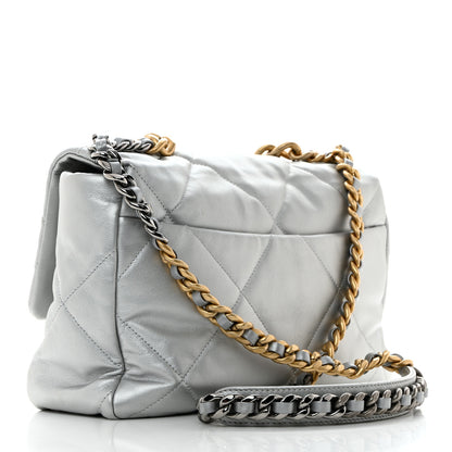 Chanel Metallic Goatskin Quilted Large Chanel 19 Flap Silver 2 of 12