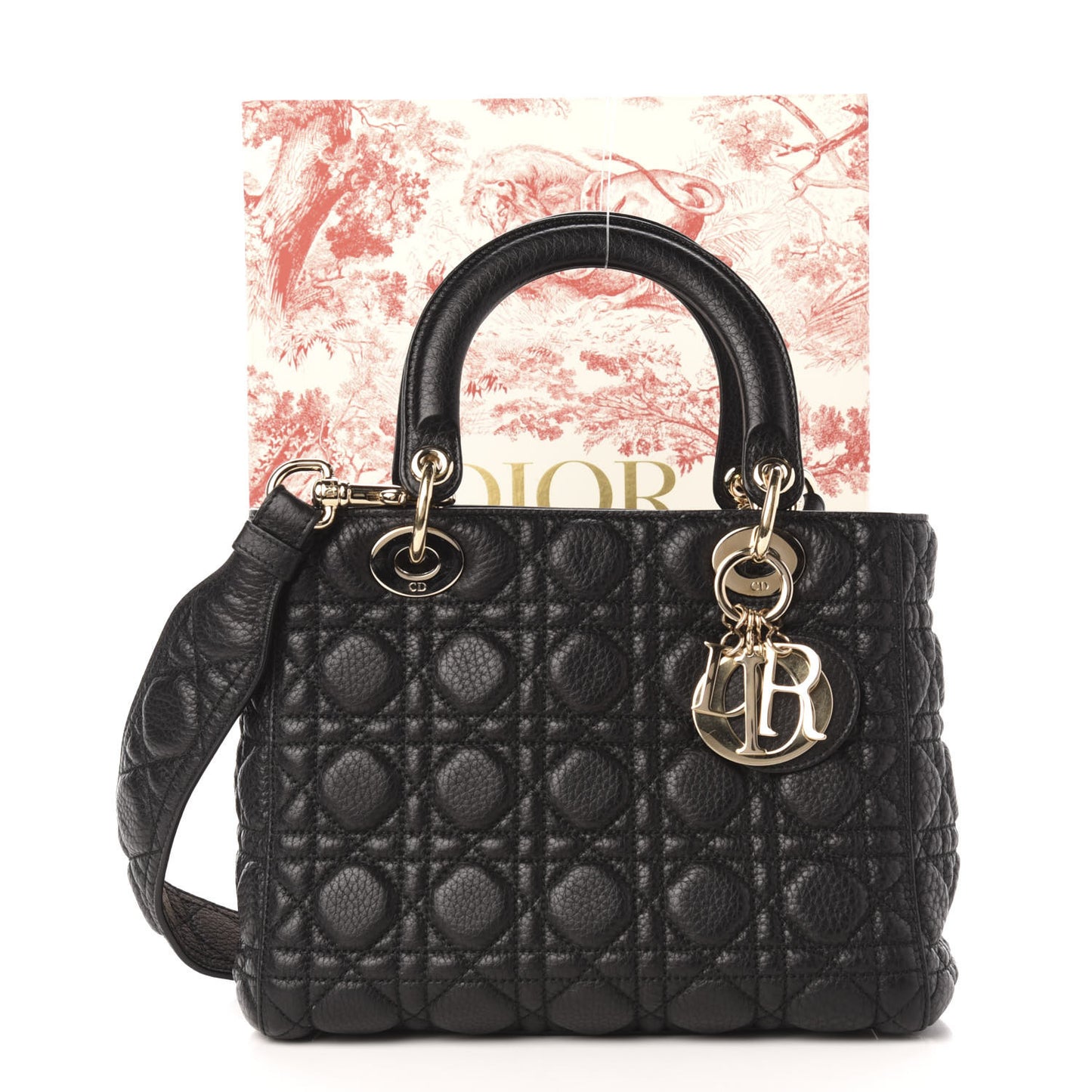 Grained Calfskin Cannage Medium Supple Lady Dior Black