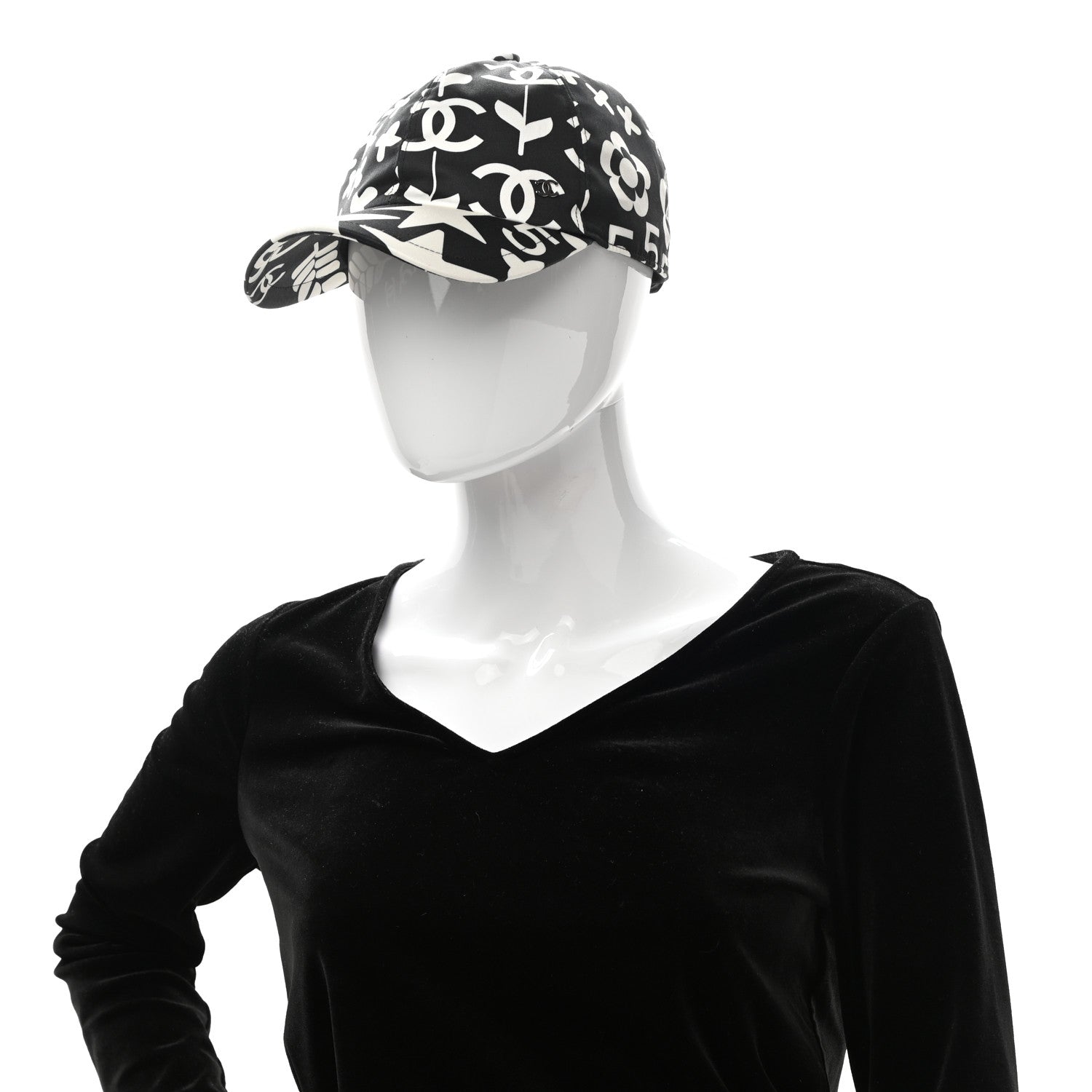 Chanel Cotton Cap Hat Black White 2 of 8