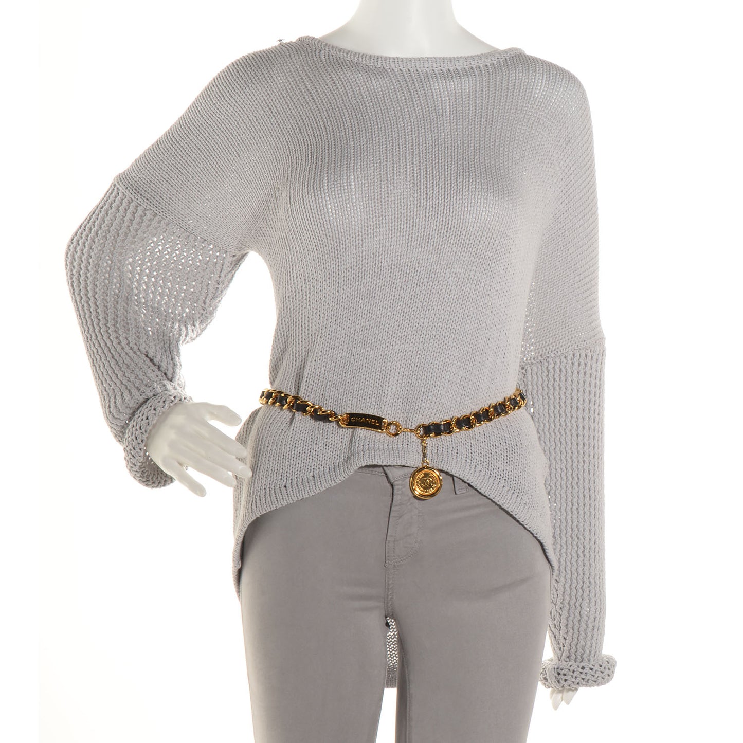 Leather Gold Chain Link Medallion Belt Black