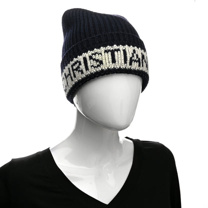 Christian Dior Cashmere Wool D-White Beanie Navy Blue White 3 of 7