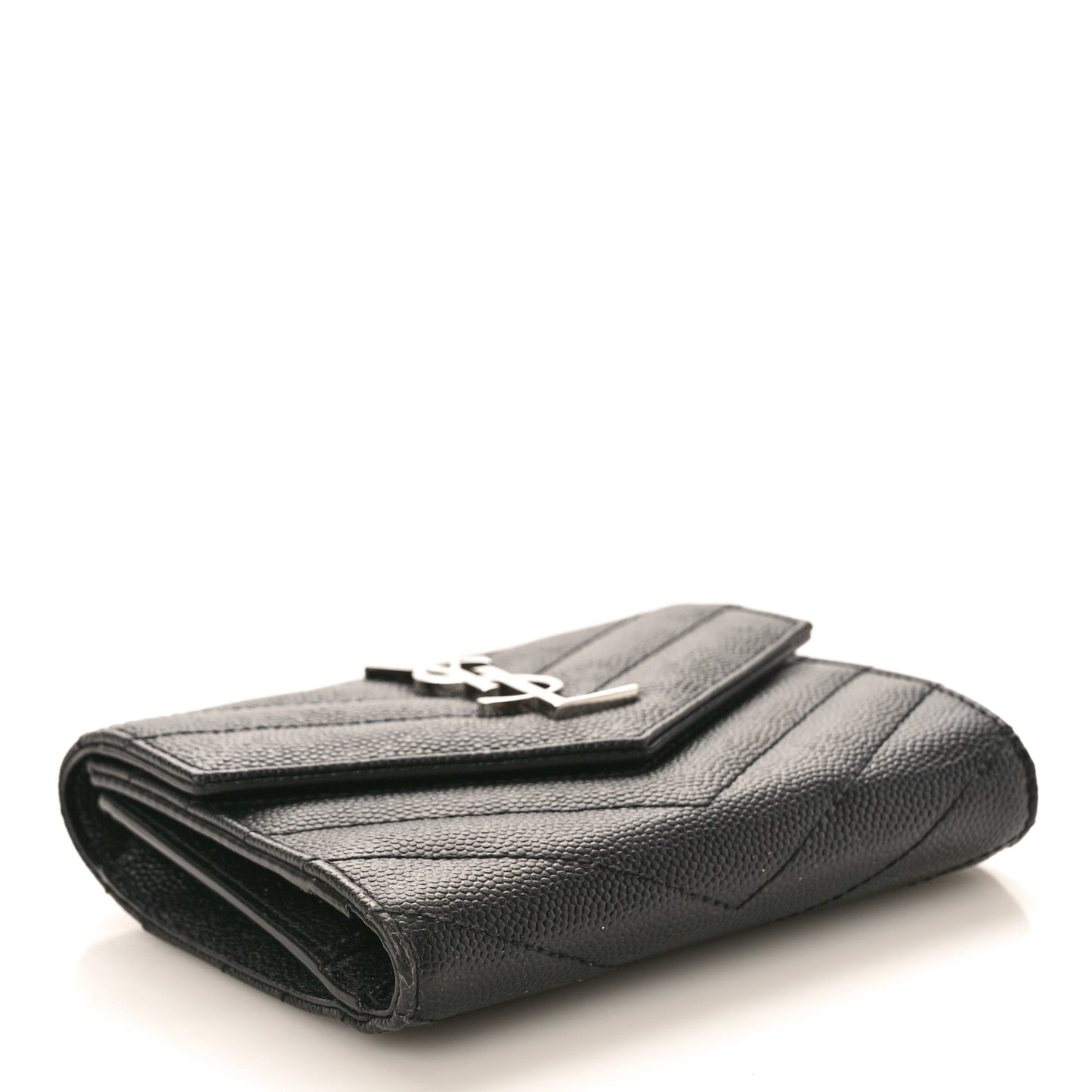 Grain De Poudre Matelasse Chevron Monogram Compact Tri Fold Wallet Black