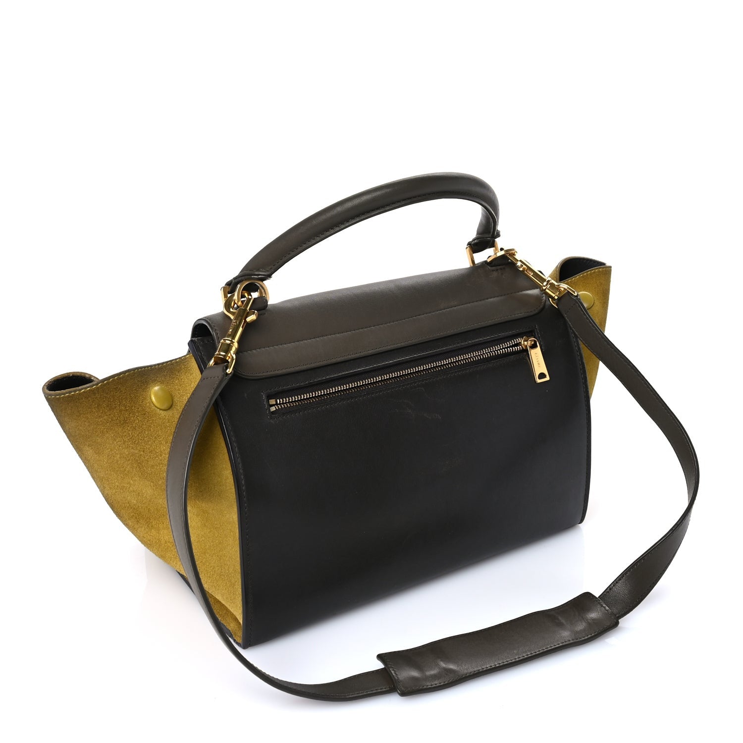 Celine CELINE Smooth Calfskin Suede Medium Tri-Color Trapeze Mustard  Mustard 2 of 8
