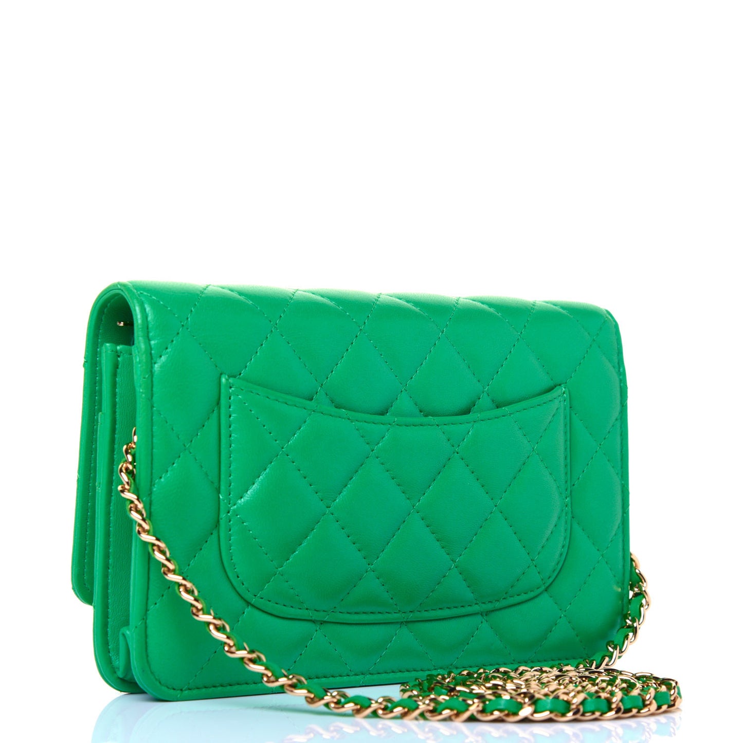 Lambskin Quilted Wallet On Chain WOC Green