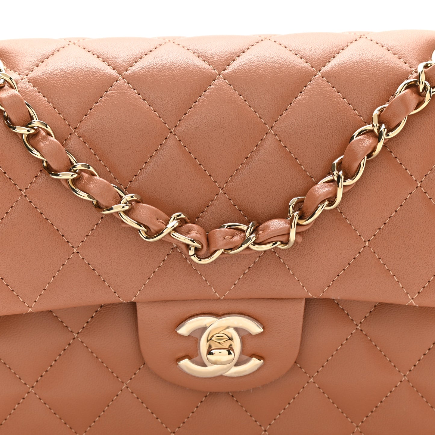 Lambskin Quilted Small Double Flap Brown