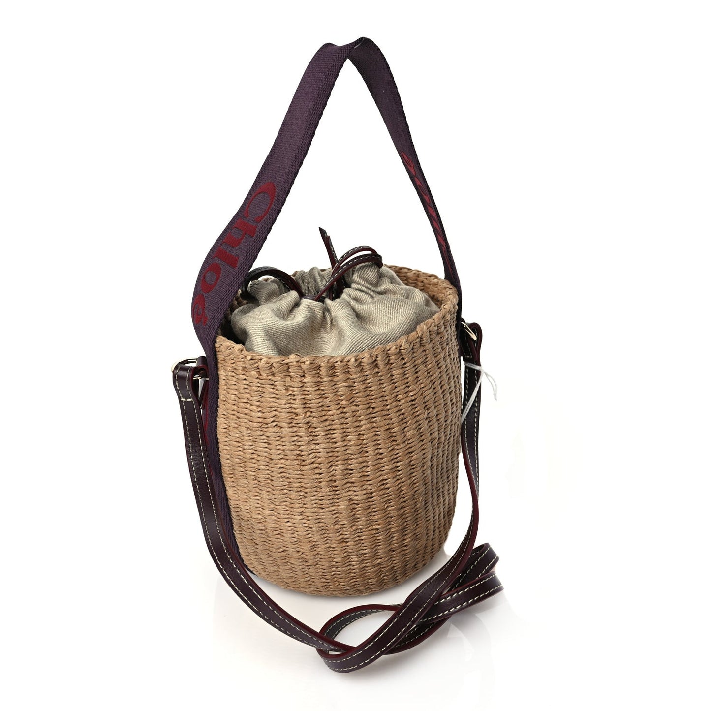 X MIFUKO Raffia Calfskin Small Woody Basket Shoulder Bag Purple Red