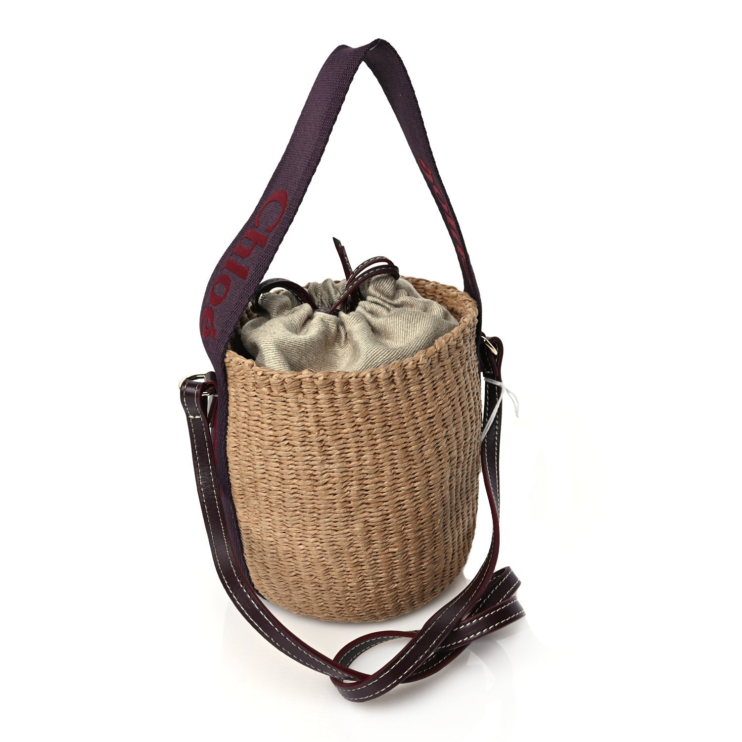 Chloe X MIFUKO Raffia Calfskin Small Woody Basket Shoulder Bag Purple Red 2 of 8