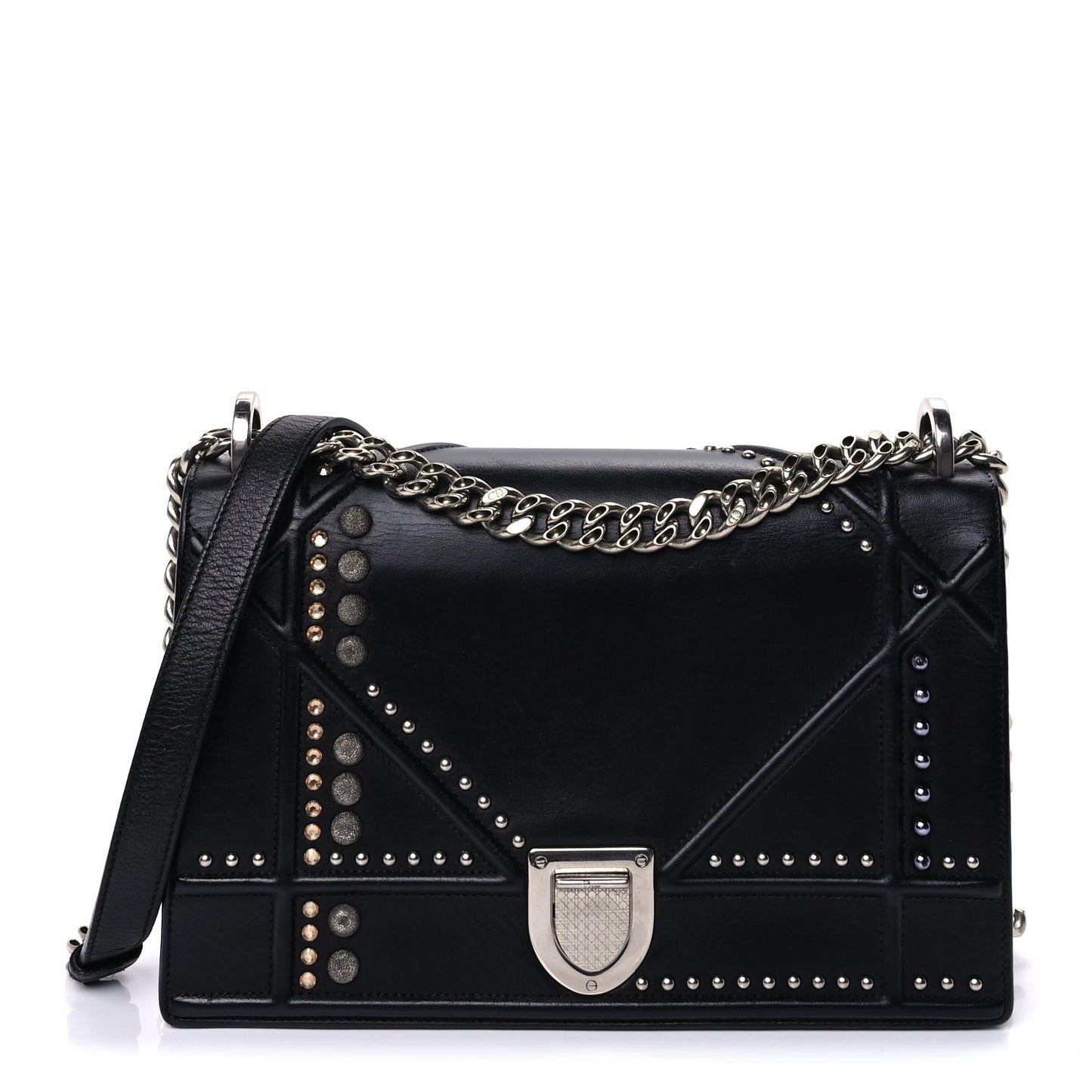Lambskin Studded Medium Diorama Flap Bag Black Black
