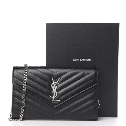 Saint Laurent Grain De Poudre Matelasse Chevron Monogram Chain Wallet Black 9 of 9