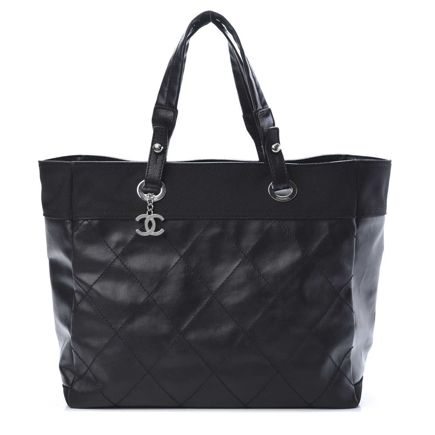 Chanel Coated Canvas Quilted Large Paris Biarritz Tote Black 1 of 10
