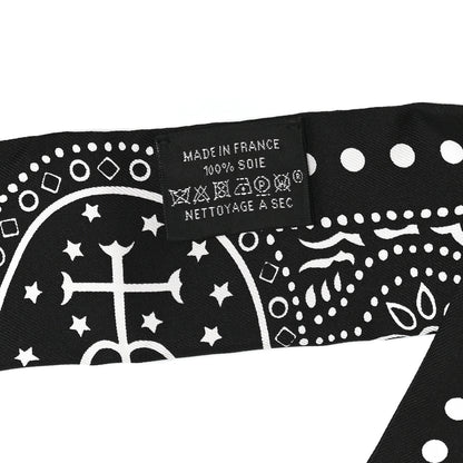 Hermes Silk Peuple Du Vent Bandana Twilly Black White 4 of 4