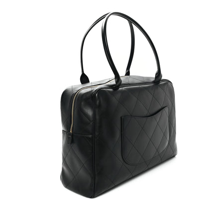 Chanel Calfskin Stitched Maxi Logo Bowling Bag Black 3 of 11