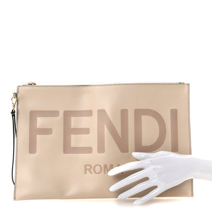 Fendi Vitello King Logo Embossed Large Flat Pouch Poudre 2 of 7