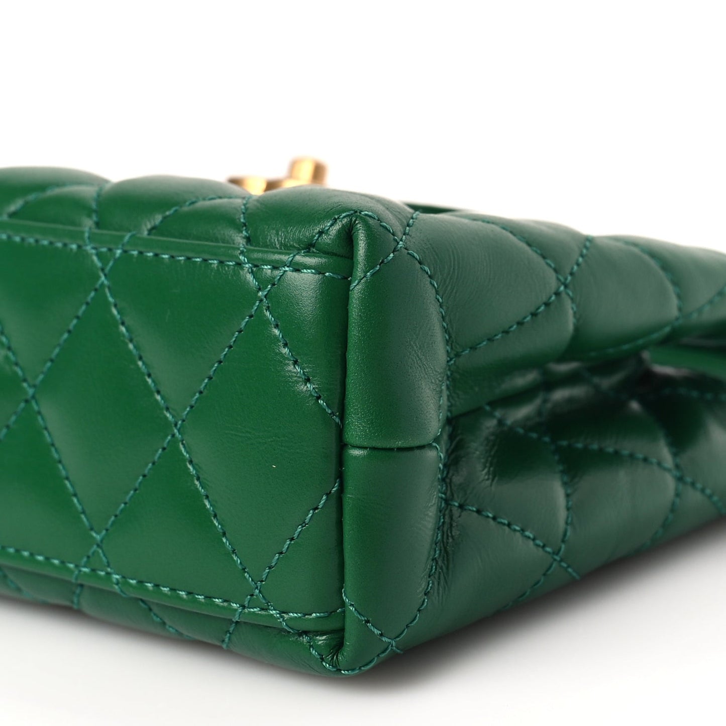 Shiny Aged Calfskin Quilted Nano Kelly Shopper Green