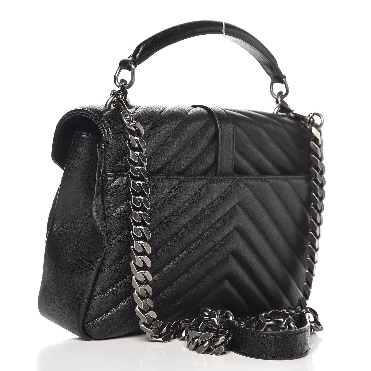 Sheepskin Matelasse Chevron Monogram Medium College Bag Black