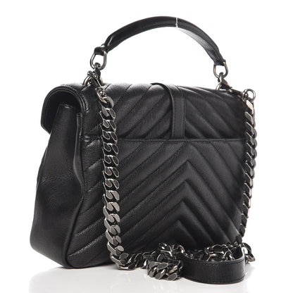 Saint Laurent Sheepskin Matelasse Chevron Monogram Medium College Bag Black 3 of 7