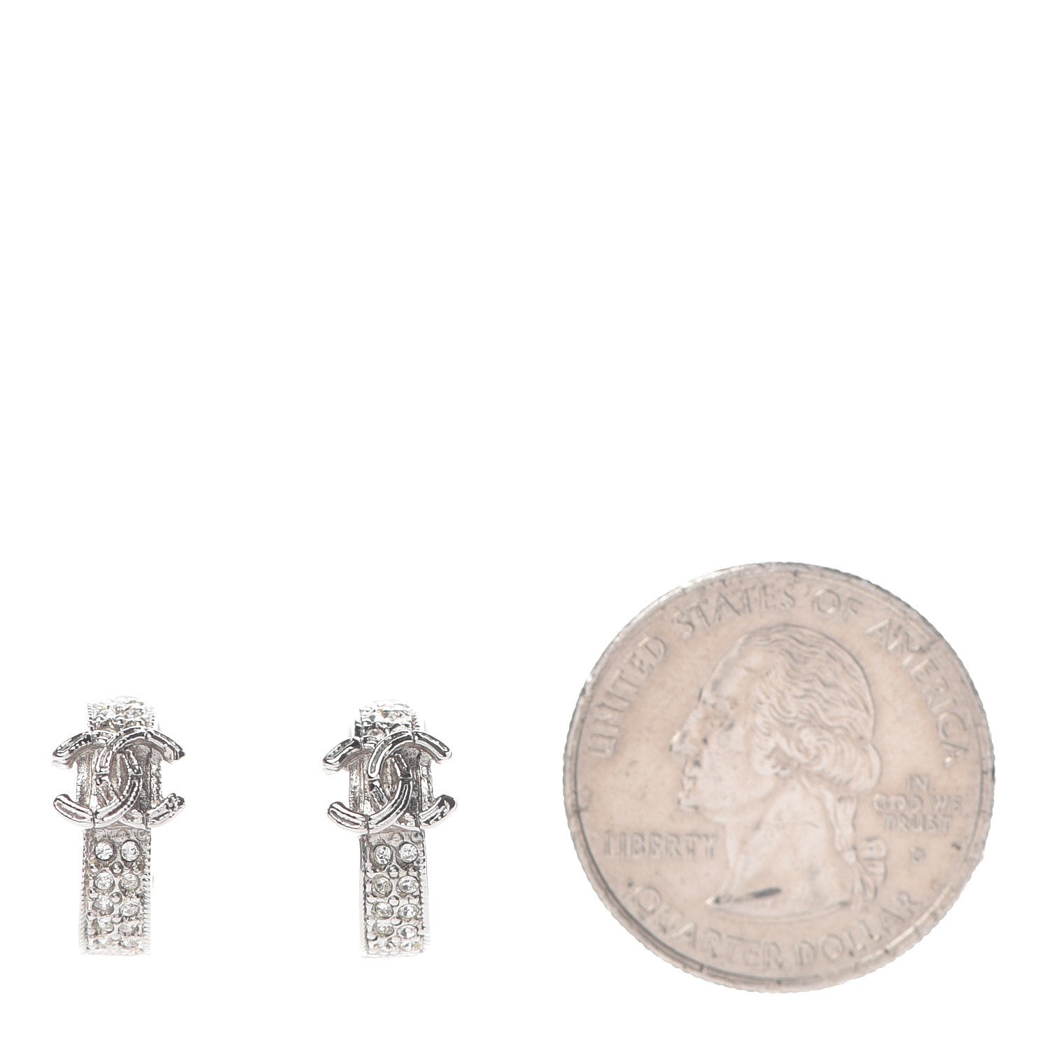 Chanel Crystal CC Hoop Earrings Silver 2 of 5