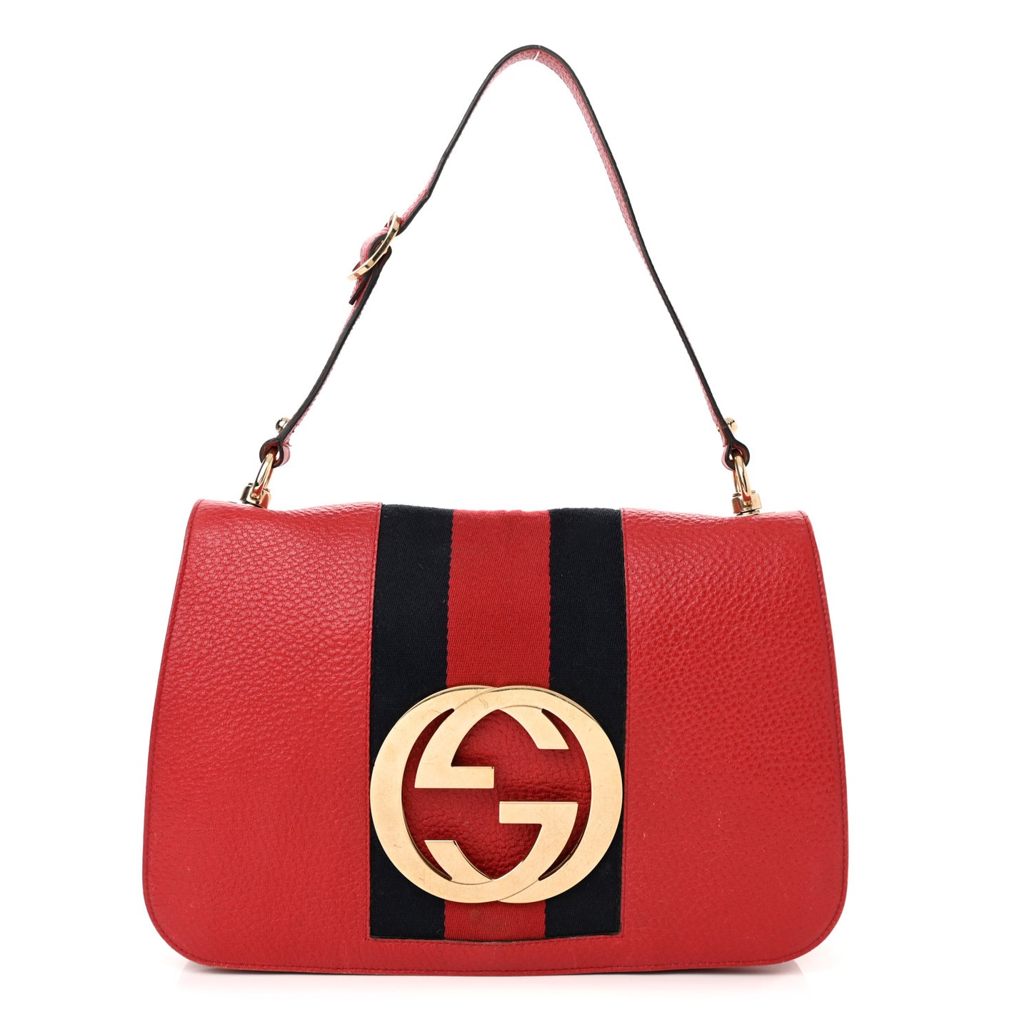 Pebbled Calfskin Web Blondie Hobo Red