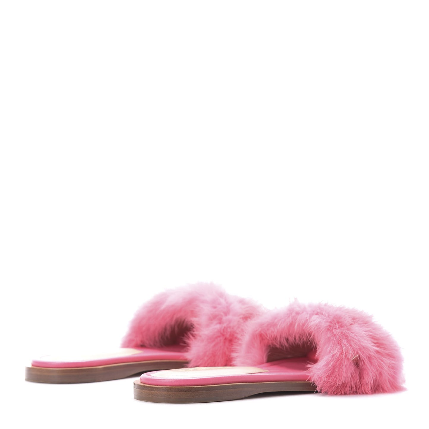 Mink Fur Rockstud Flat Slide Sandals 37 Shadow Pink