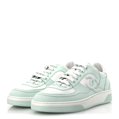 Chanel Cotton Sneakers 39.5 Light Turquoise White 4 of 9