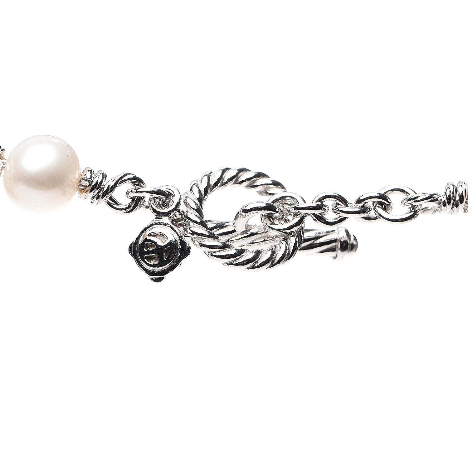 David Yurman Sterling Silver Pearl 9mm Quatrefoil Long Chain Necklace 3 of 4