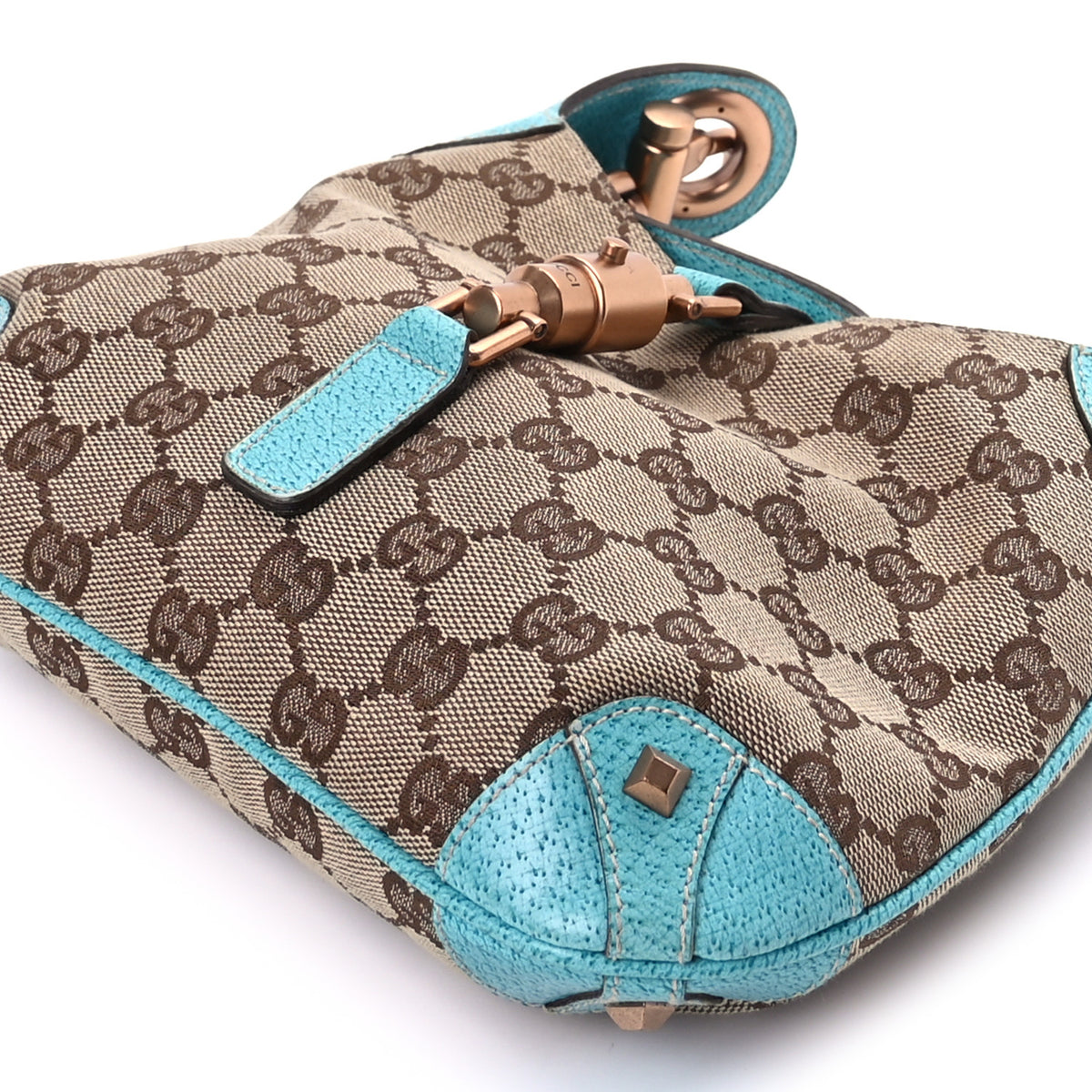 Gucci Monogram Mini Piston Lock Jackie O Hobo Blue 8 of 8